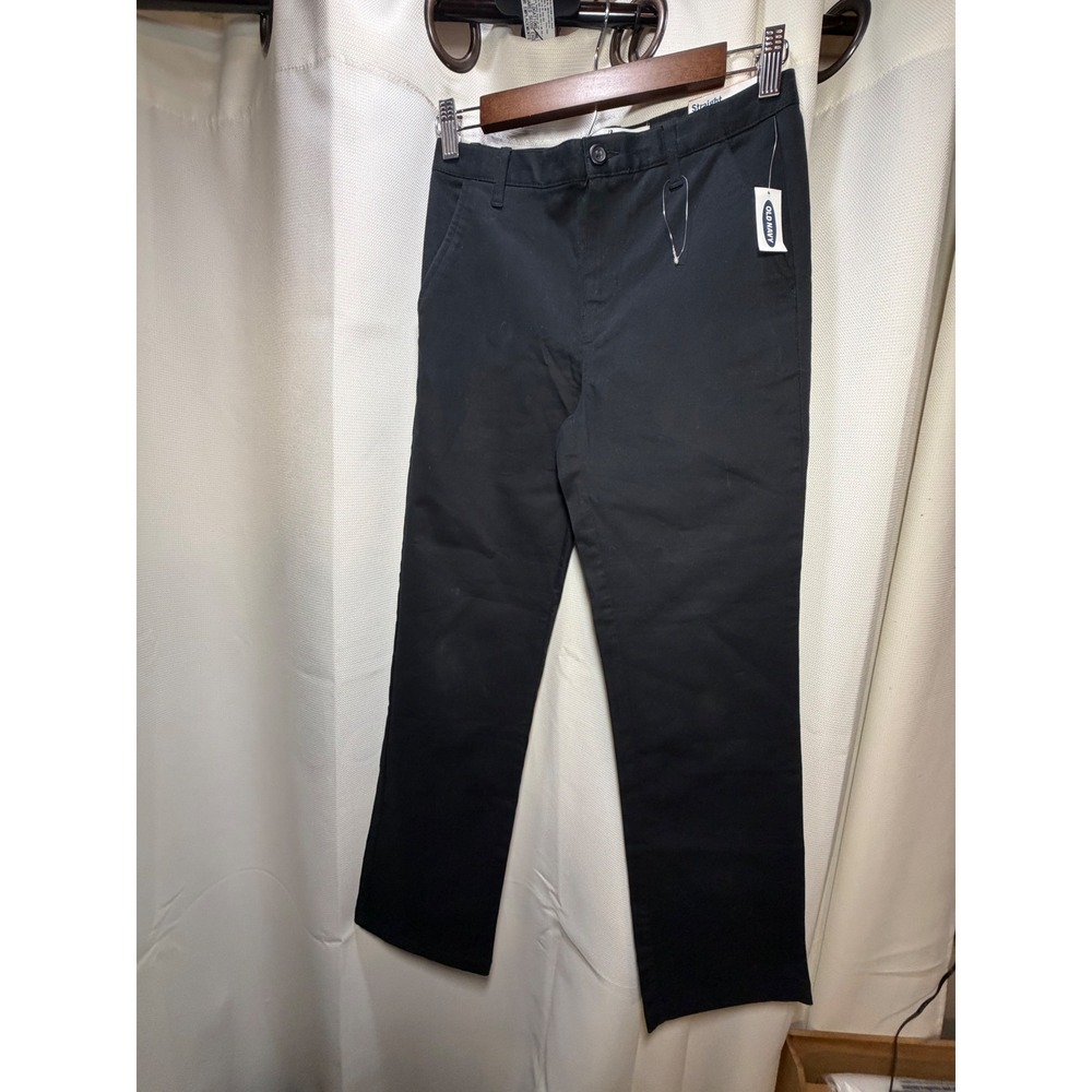 Old Navy Boys Straight Built-In Flex Chino Pants Black Reinforced Knee Size 12